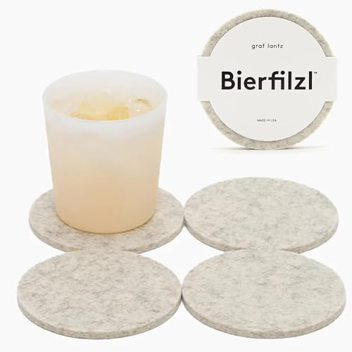 Graf Lantz - Bierfilzl Merino Wool Round Coasters Set of 4 - Heather White (4 Circles) - Absorbs 30% of Weight, German Wool - Heat Resistant, Sustainable, & Reusable - Home Decor & Coffee Table Decor