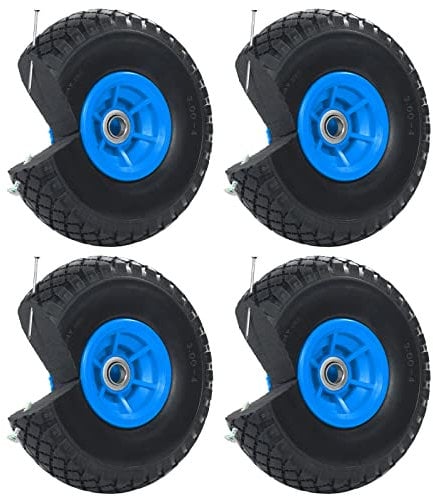 TRUTZHOLM 4X pannensichere Ersatzräder für Bollerwagen, Gartenwagen oder Sackkarre 260x85mm Vollgummi 3.00-4 PU Ersatzrad Rad Reifen 75mm Nabenlänge grün (Blau, versetzte 60 mm Nabe)