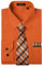 HISDERN Camisa Hombre Naranja Manga Larga Formal Camisas y Corbata Elegante Camisa de Vestir de Negocios Boda con Bolsillo Regular Fit S