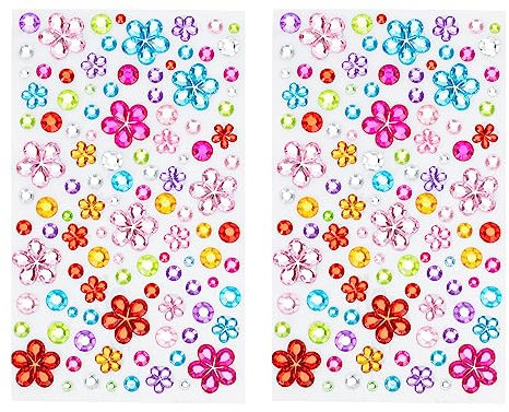 AKHTART Gem Stickers, 2 Sheets Rhinestone Stickers, Flowers Self Adhesive Gems, Assorted Shapes Bling Diamond Stickers, Jewels Crystal for Nails, Face, Festivals Makeup, DIY Craft, Decorations, Body