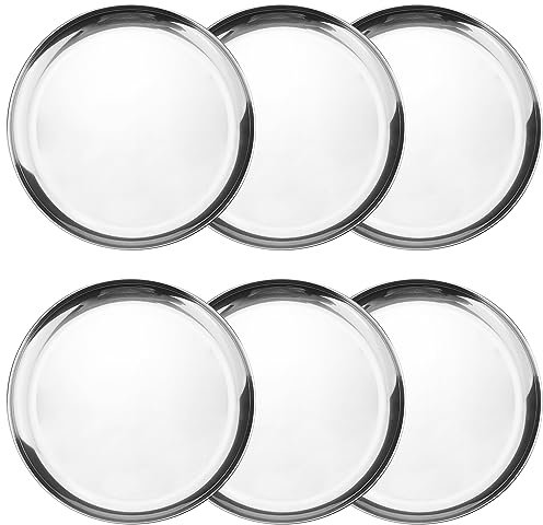 GENHAKON 6 piatti in acciaio inox da 30 cm, riutilizzabili, circolari in metallo, piatti da pranzo per snack, campeggio, barbecue, bistecche, lavabili in lavastoviglie