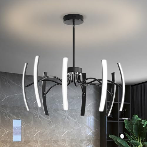 8 Lichter LED Lampe Wohnzimmer,Moderne Pendelleuchten Mit Drehbarem Led-LampenköRper,Dimmbare Pendelleuchte Schwarz 3000-6000K FüR Wohnzimmer Esstisch Schlafzimmer Esszimmer Gang,80W φ990Xh560