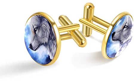 Manschettenknöpfe für Herren,klassische Herren-Manschettenknöpfe,Fantastischer weißer Wolf,Manschettenknöpfe Goldmanschettenknöpfe für Hochzeitsgeschäfte