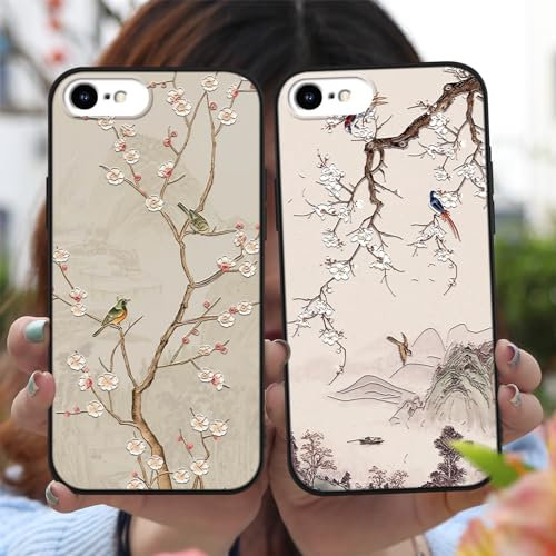 Foonary 2 Pièces Coque pour Apple iPhone 8/7/SE 2020/SE 2022 4,7, Ultra Mince Silicone TPU Mat avec Aesthetic Oiseau Motif Étui Housse, Antichoc Bumper Protection Case Cover pour iPhone8, Oiseau