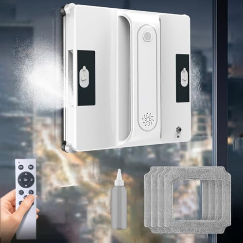 DESHVA Robot Limpiacristales Automático, Tanque De Agua De 500 Ml, Pulverizador De Agua Bidireccional, Protección UPS, Limpieza Versátil, con Control Remoto Y Cuerda De Seguridad, Paño De Limpieza 4X