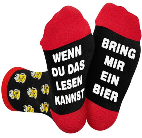 ZEACKUQ Bier Socken mit Spruch WENN DU DAS LESEN KANNST BRING MIR EIN BIER Geschenke für Männer Freunde Geburtstag Weihnachten, Biersocken Witzige Socken Weihnachtsgeschenke für Männer Lustige Socken