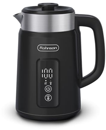 Rohnson Bollitore Elettrico - 2200W, 1.5L, Acciaio Inox, Display con 6 Temp, Caldo 2h, Doppia Parete, Base Rotante 360°, Filtro a Rete, Riscaldamento Nascosto, Auto Spegnimento, Funzione ECO