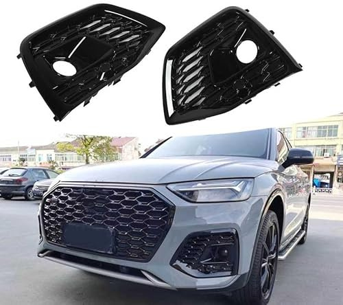 ZHOUFUDA Stoßstangen-Nebelscheinwerfer Gitter für Audi Q5 80A 2021 2022, Front Stoßstange Nebel Licht Lampe Grills Abdeckung Nebelscheinwerferblenden, Auto Zubehör