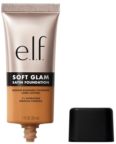 e.l.f. Soft Glam Satin Foundation, Mittlere Deckkraft, Langanhaltend & Aufbaubar, Für ein Glattes, Satinartiges Finish, Vegan & Tierversuchsfrei, 45 Tan Warm