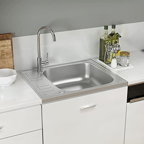 Homgoday Lavello da cucina con scolapiatti set argento 500x600x155 mm in acciaio inox lavabo sottopiano cucina e lavandini Utility Hardware