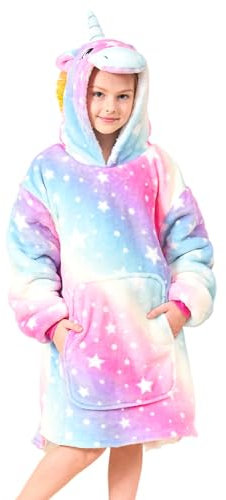 Piefry Einhorn Kapuzenpullover für Mädchen, Einhorn Kapuzensweatshirt, Übergroße Hoodie Decke für Kinder (Rötlich, 5-6 Jahre)