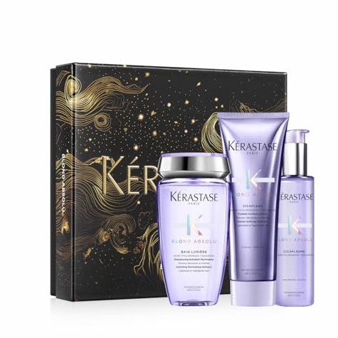 Kérastase Blond Absolu Fondant Geschenkset, Pflegeserie für natürlich blondes und blondiertes Haar, Enthält: Bain Lumière 250 ml, Fondant Cicaflash 250 ml, Cicaplasme 150 ml