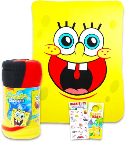 Spongebob Schwammkopf-Überwurfdecken-Set – Bündel mit Spongebob für Kinder, Teenager-Decke für Schlafzimmer, Dekoration und Aufkleber, mehr für Jungen, Mädchen, Spongebob-Decke, Größe 114,3 x 152,4 cm
