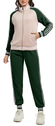 ANOTWENER Damen Trainingsanzug Set Gestreiftem Jogginganzug Sportanzug Zweiteiler Freizeitanzug mit Taschen JW-3006-S