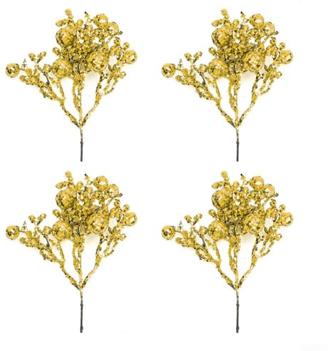 4 rami in schiuma con paillettes per decorazioni di alberi di Natale e ghirlande (oro)