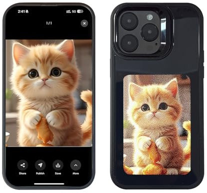 LONG GLACIER Smart E-Ink Screen Phone Case Powered by AI Vista for DIY Picture Display, Wireless NFC Customized Ink Screen Phone Protective Cover Compatible with iPhone 15 Pro Max- Black