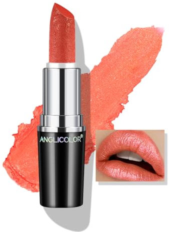 Anglicolor Glitzer Lippenstift Koralle Metallic Glänzend Glossy,Shimmer Orange Lipstick Seidig Velvet Langanhaltend Feuchtigkeitsspendende,Vegan Lipgloss Damen Mädchen Make-up (14 SUNRISE AT SEA, 4g)