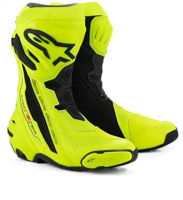 Alpinestars Bottes de moto Supertech R ventilées, protection et confort de niveau professionnel, certifiées CE, ventilation améliorée, Jaune fluo/noir, 38.5 EU