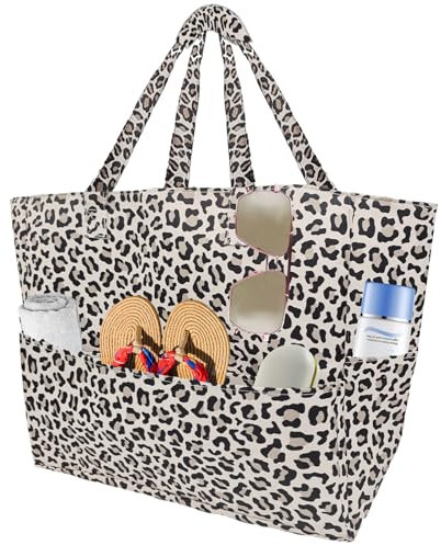AUNGKWANG Grand Sac de Plage pour Femme Avec Fermeture Eclair, Sac Cabas Grand Format, Strandtasche pour Voyage, Vacances, Piscine, Shopping et la Vie Quotidienne