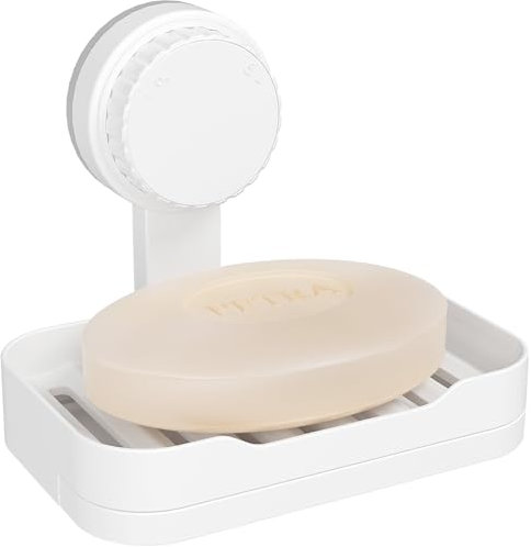Lifewit Porte-Savon Ventouse pour Douche, Support Savon avec écoulement, Porte-Savon en Lastique sans Percer, Boite Savon Amovible Montage Mural pour Douche, Porte-éponge de Cuisine, Blanc