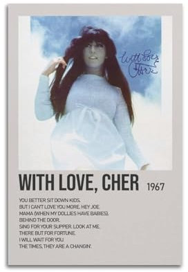 ASHEUQWE Poster mit Aufschrift With Love, Cher by Cher, ästhetische Wandkunst, Leinwand, Vintage-Poster, dekoratives Gemälde, Wohnzimmer, Schlafzimmer, Dekoration, 30 x 45 cm, ungerahmter Stil