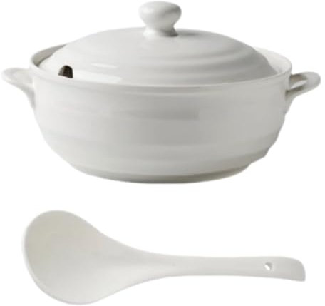 Peakjune Zuppiera in Ceramica con Coperchio,Zuppiera in Ceramica con Coperchio e Manici,Zuppiera con 2 Maniglie E Coperchio,zuppiere con Maniglie Cucchiaio in Ceramica Porcellana.