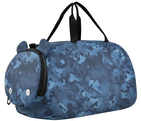 Foiosoh Vator Deep Blue Camouflage Seesack mit Schuhfach, großes Fassungsvermögen, Kinder-Übernachtungs-Seesack für Reisen, Schwimmen, Tanzen, Ballett