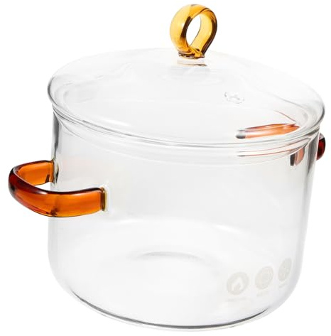 JOINPAYA Marmite en Verre Borosilicate Transparent 1,9 L avec Double Poignée et Couvercle Résistant Haute Température pour Cuisson sur Cuisinière Famille Soupe Mijoté