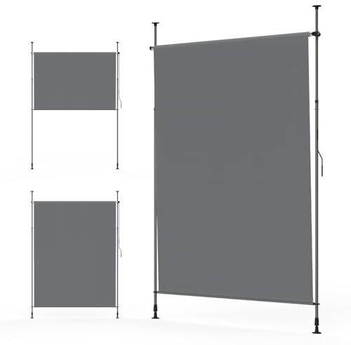 YEAUPE PRO Tenda da sole verticale per esterni, 200 x 300 cm, grigio scuro, senza forature, con morsetto a manovella, adatta per balconi, terrazzi, esterni e giardini, frangivista resistente alle