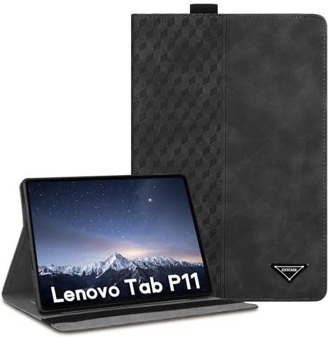CXTCASE Funda para Lenovo Tab P11 11 2021, PU Protectora Carcasa con Función de Soporte para Lenovo Tab P11 2021 TB-J606F, Negro