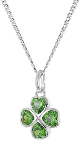 trendor Halskette mit Kleeblatt-Anhänger 925 Silber Grüne Zirkonia 21093 | zeitloses Schmuckstück für Frauen, modisches Accessoire