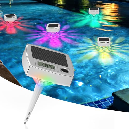 DoXtreme Termometro per Piscina Solare con Luci LED RGB 2 in 1 | Termometro Acqua con Display LCD 7 Colori IP68 Impermeabile per Piscina Fuori Terra Idromassaggio Spa Vasca
