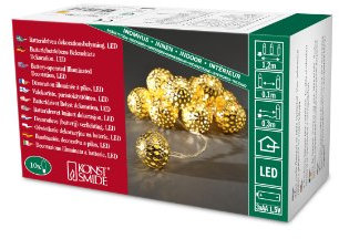 Konstsmide LED Dekolichterkette, große goldfarbene Metallbälle, 10 warm weiße Dioden, batteriebetrieben, Innen, transparentes Kabel, 3 x AA 1.5V (exkl.) - 3157-803