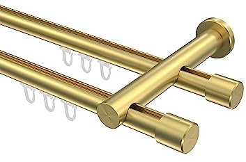Interdeco Messing Optik Innenlauf Gardinenstange 20 mm Ø doppelläufig Platon Santo, 140 cm