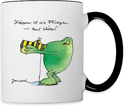 Spreadshirt Janosch Günter Kastenfrosch Küssen Ist Wie Fliegen Tasse Zweifarbig, One size, Weiß/Schwarz