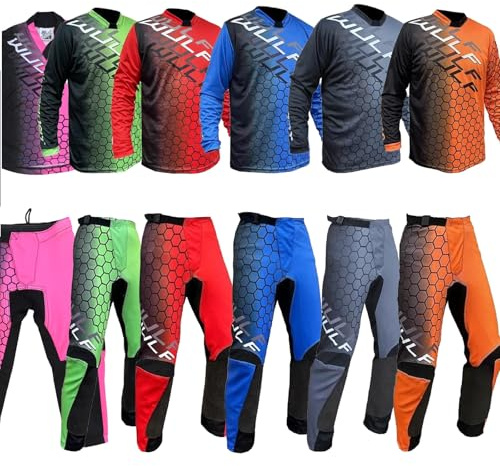 Motorbike WULF FORTE MX Kids Race Suit New 2020 Motocross Quad Off Road Trials Enduro Kart ATV MTB Dirt Bike Pit Sport Junior Pant Shirt Kit (Red,8-10 Years with Waist 24)