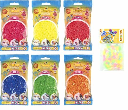 Hama Happy Price Toys Midi Bügelperlen (Kon-5) Konvulut 6X Farben (Gelb,Rot,Fuchsia, Blau,Grün, Orange) Bügelanleitung mit 3 Design Vorlagen