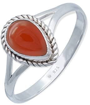 mantraroma Silber Ring Damen 925 Karneol Edelstein orange dezent, verspielt (MRG-113-16-(54))