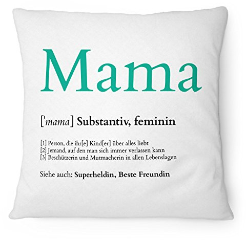 Fashionalarm Kissen Definition Mama - 40x40 cm mit Füllung | Lustige Geschenk Idee mit Wörterbuch Eintrag für Mütter zum Muttertag & Geburtstag, Farbe:weiß