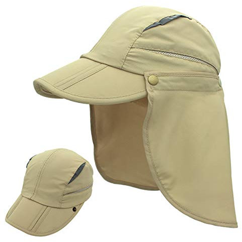 Magracy Herren Damen Outdoor breiter Krempe Mesh UPF50+ Sonnenkappe mit Nackenschutz Schnell Trocknend Fischerhut Khaki