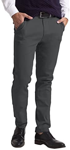 westAce Mens Chino Trousers Slim Fit Stretch Twill Casual Pants (30W / 32L, Charcoal)