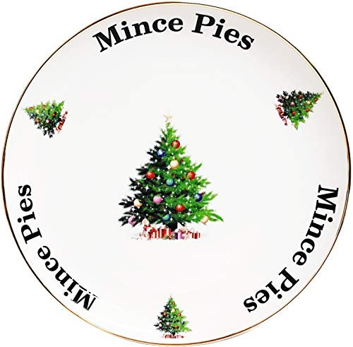 Christmas Tree Mince Pies Platter 31 cm 12 Gilded Porcelain Round Serving Plate Hand Decorated UK