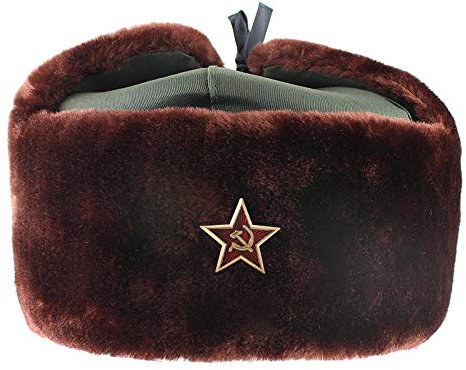Russen Mütze Herren Armee Militär Abzeichen Russland Ushanka Bomber Hüte Pilot Trapper Soldat Hut Winter Ohrklappe Männer Schneekappen-Brown_Star