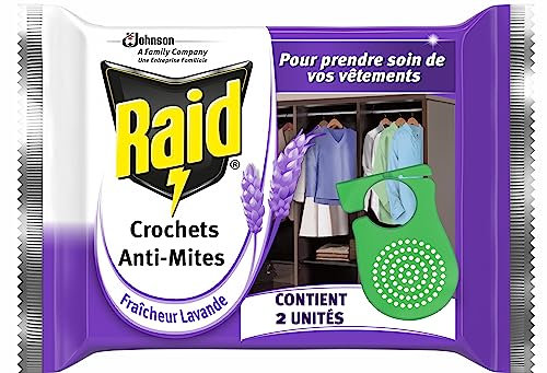 Raid Crochets Anti-Mites parfumés, fraîcheur lavande, 2 crochets