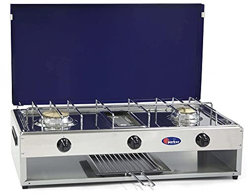 Fornello a gas Metano 2 fuochi con grill inox per uso esterno Cfparker mod 552GBm Colore Grigio Blu - Casa e Campeggio