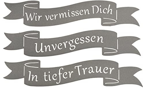 B2S BACK2SEASON Metall Schilder Trauer 3er Set grau Schriftzug Grabgestaltung Grabschmuck Grabdeko L=30cm 3 STK Made in Europa