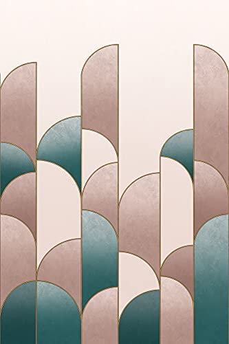 Rasch Tapeten 552157 - Fototapete mit geometrischem Motiv im Art-Deco Stil in Rosa, Petrol und Gold - 3,00 m x 2,00 m (L x B)