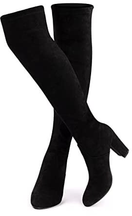 Overknees Stiefel Damen Kniehohe Stiefel Frauen mit Absatz Stretch Elastisch 3 Schwarz EU 39