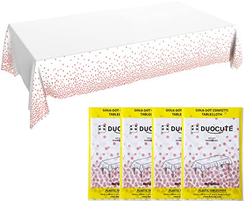 4 Stück Rose Gold Dot und Weiß Party Tischdecke Rechteckiger Rose Gold Dot Confetti Geburtstag Tischdecke für Geburtstag, Braut Shower, Jahrestag, Hochzeit 108x 54
