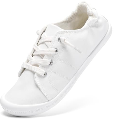STQ Slip on Trainers Women Sneakers Canvas Walking Shoes Ladies Orthopedic Arch Support Memory Foam Low Top Footwear Non-Slip Plimsolls Fashion Comfort Gym White UK 8 / US 10